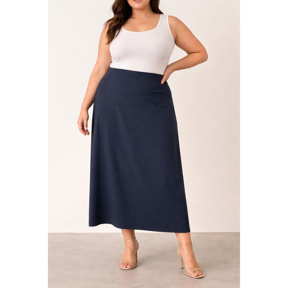 MNG Womens Navy Blue Midi Skirt Sz XL Modest Career Office Minimalist A-Line NWT